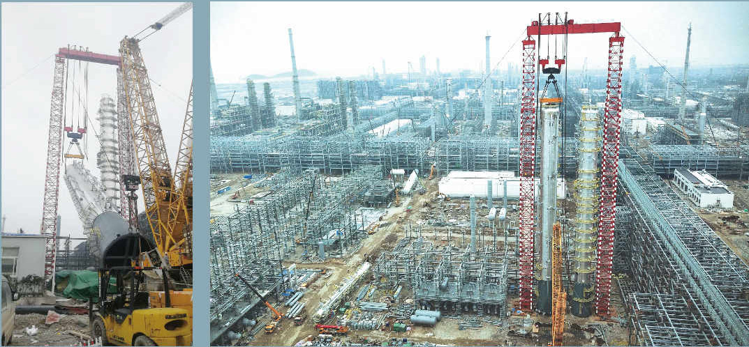 神华宁夏煤业集团煤基烯烃项目C3分离塔吊装工程（起重重量2500T，φ8000mm×100300mm，当时被称为“石化第一吊”）
